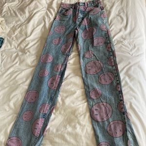 High Rise Baggy Jeans with pink smiley faces :)